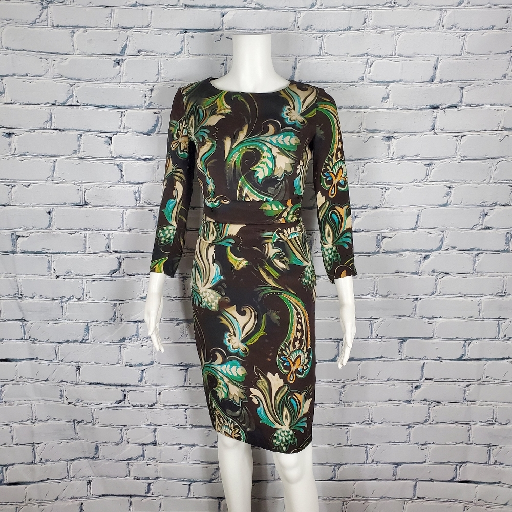 Etro Green and Brown Print Silk-blend Dress